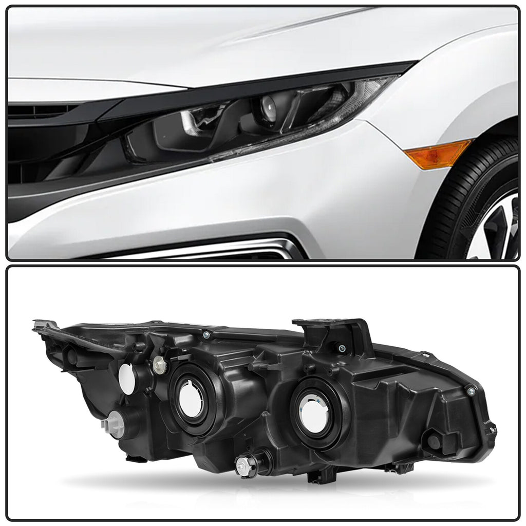 For 2016-2021 Honda Civic Black Projector W/DRL Headlights Assembly Lamps Pair