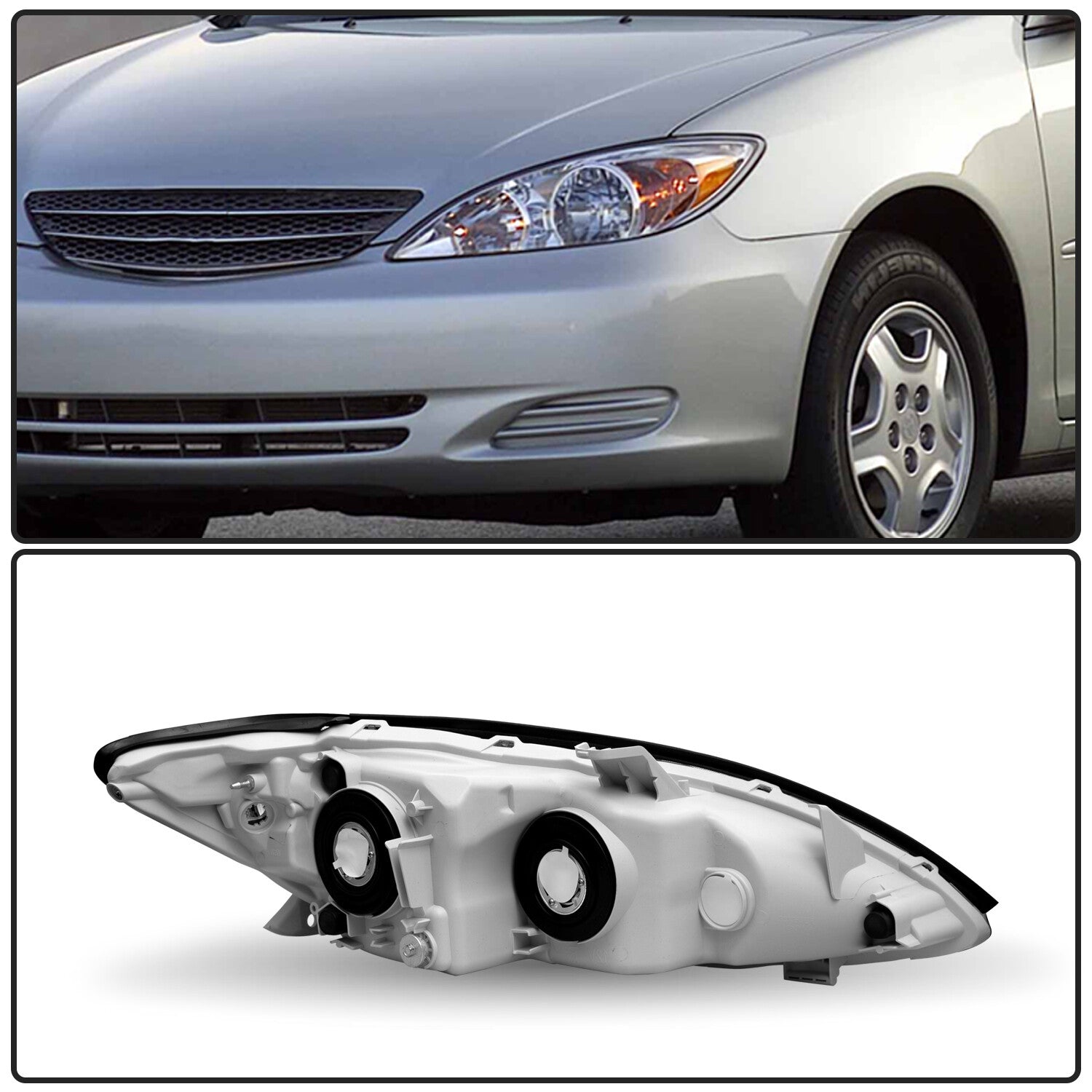 For 2005 2006 Toyota Camry Driver Side Headlamp Chrome Amber Halogen Headlight