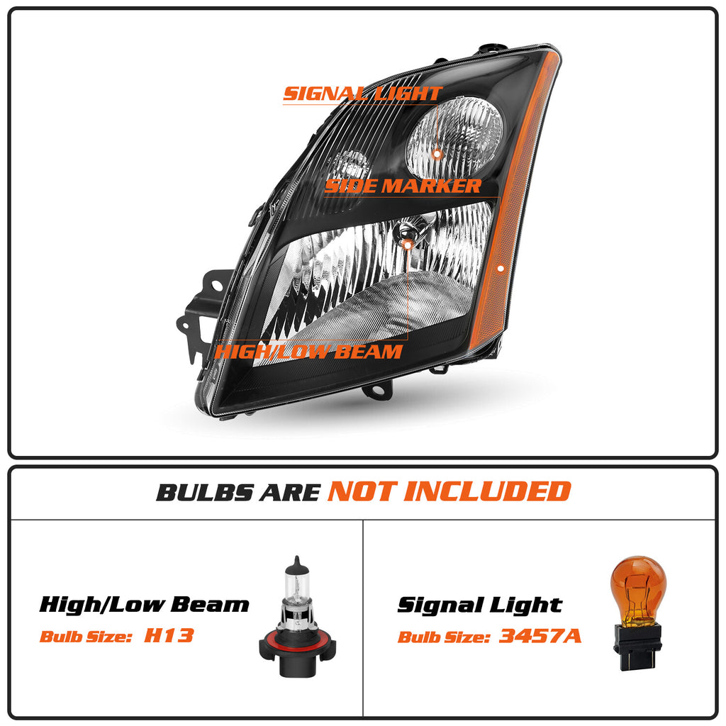 For 2007-2009 Nissan Sentra Black Headlights Assembly Amber Corner Headlamps L+R