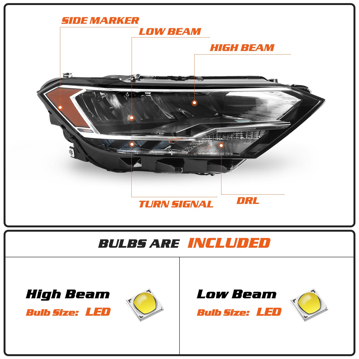 For 2019-2023 Volkswagen Jetta Non-Projector [FULL LED] Passenger Headlight RH