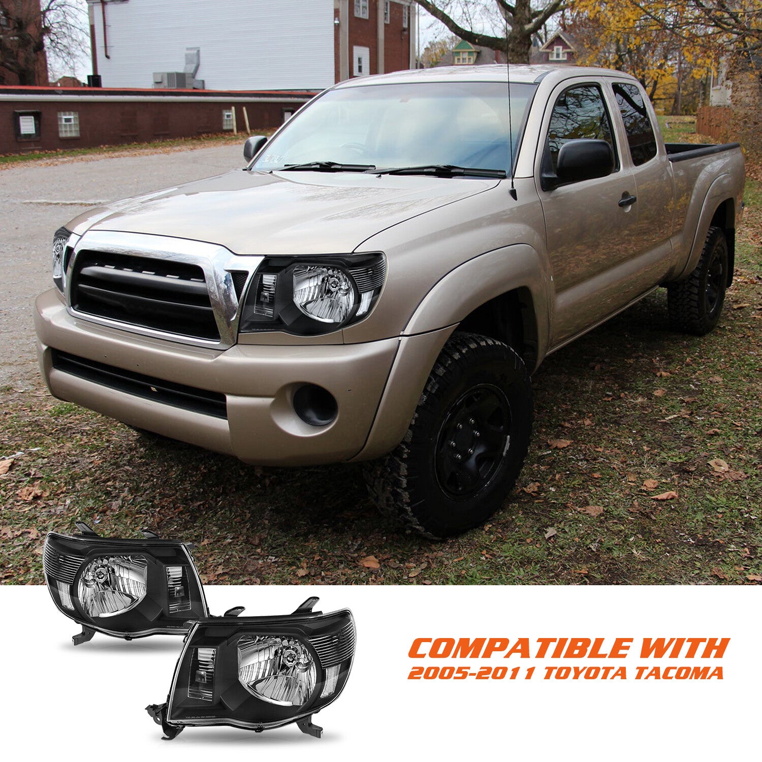 For 2005-2011 Toyota Tacoma Black Headlights Clear Corner Headlamps Left+Right
