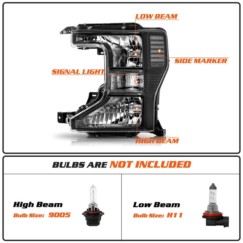 Halogen Headlights Black Left+Right For 2020-2022 Ford F250 F350 SuperDuty
