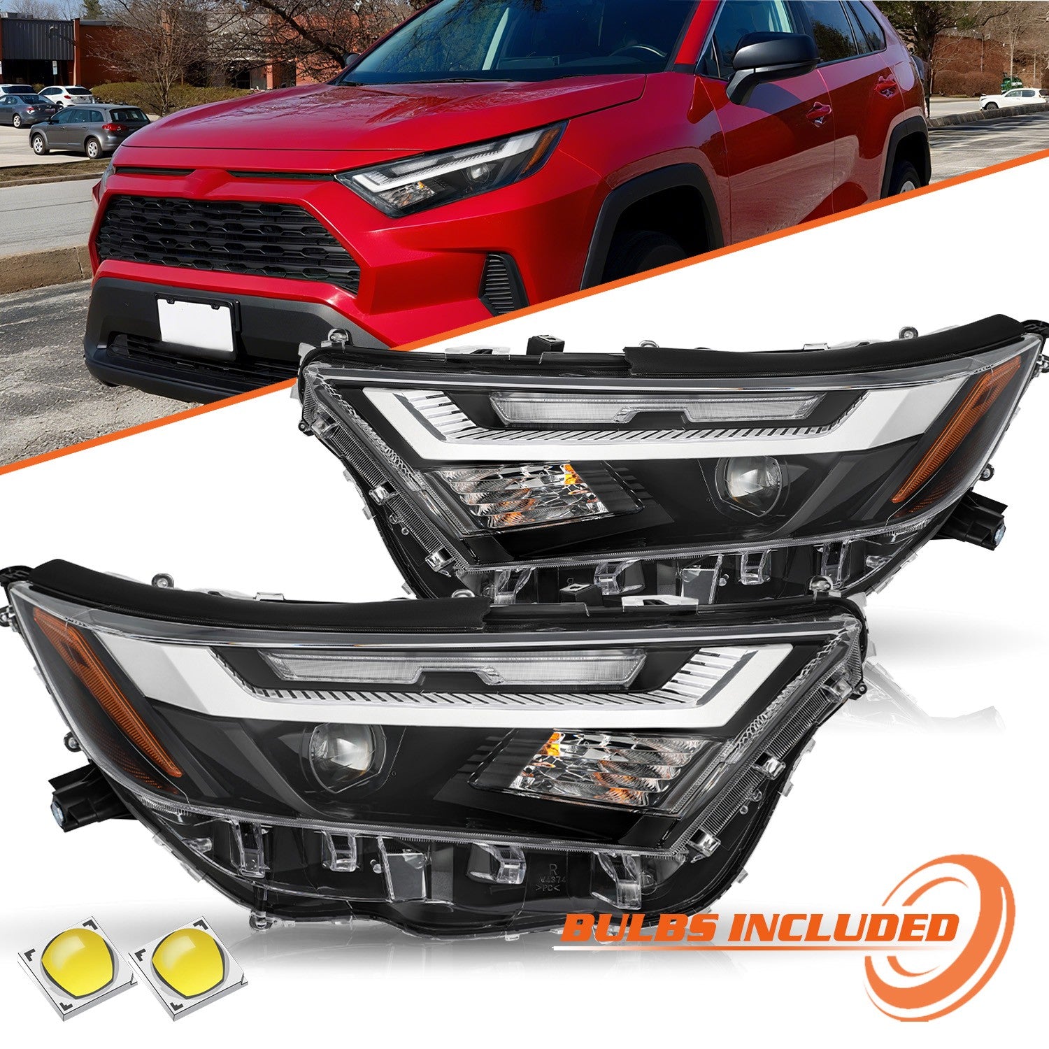 For 2022 2023 2024 Toyota RAV4 LED Headlights Chrome Amber Pair Left+Right Side
