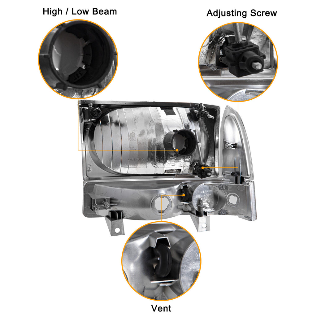 For 1999-2004 Ford Super Duty F250/350/450/550/ 00-04 Excursion Headlight 4Pcs