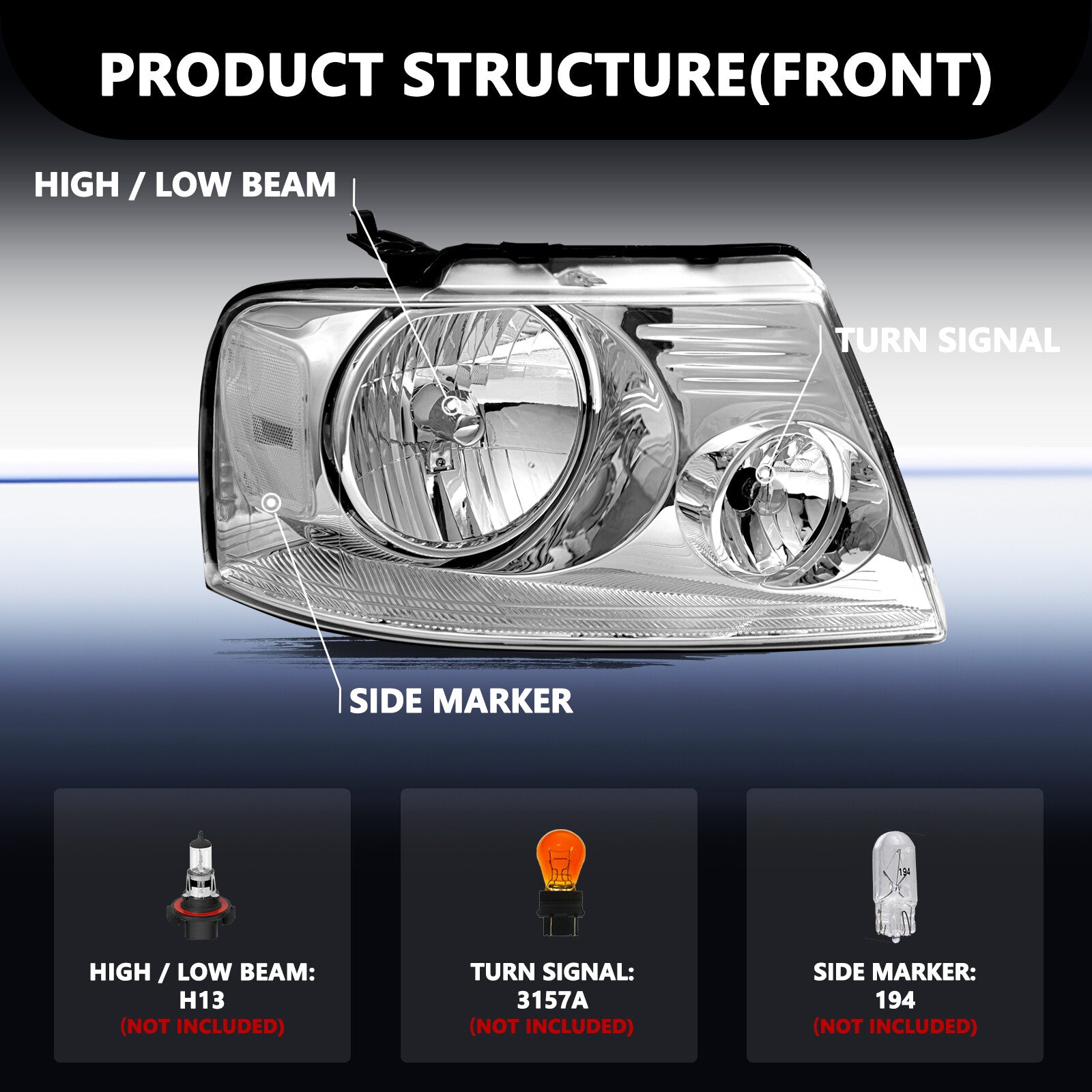 For 2004 2005 2006 2007 2008 Ford F-150 F150 Pickup Headlight Pair LH+RH