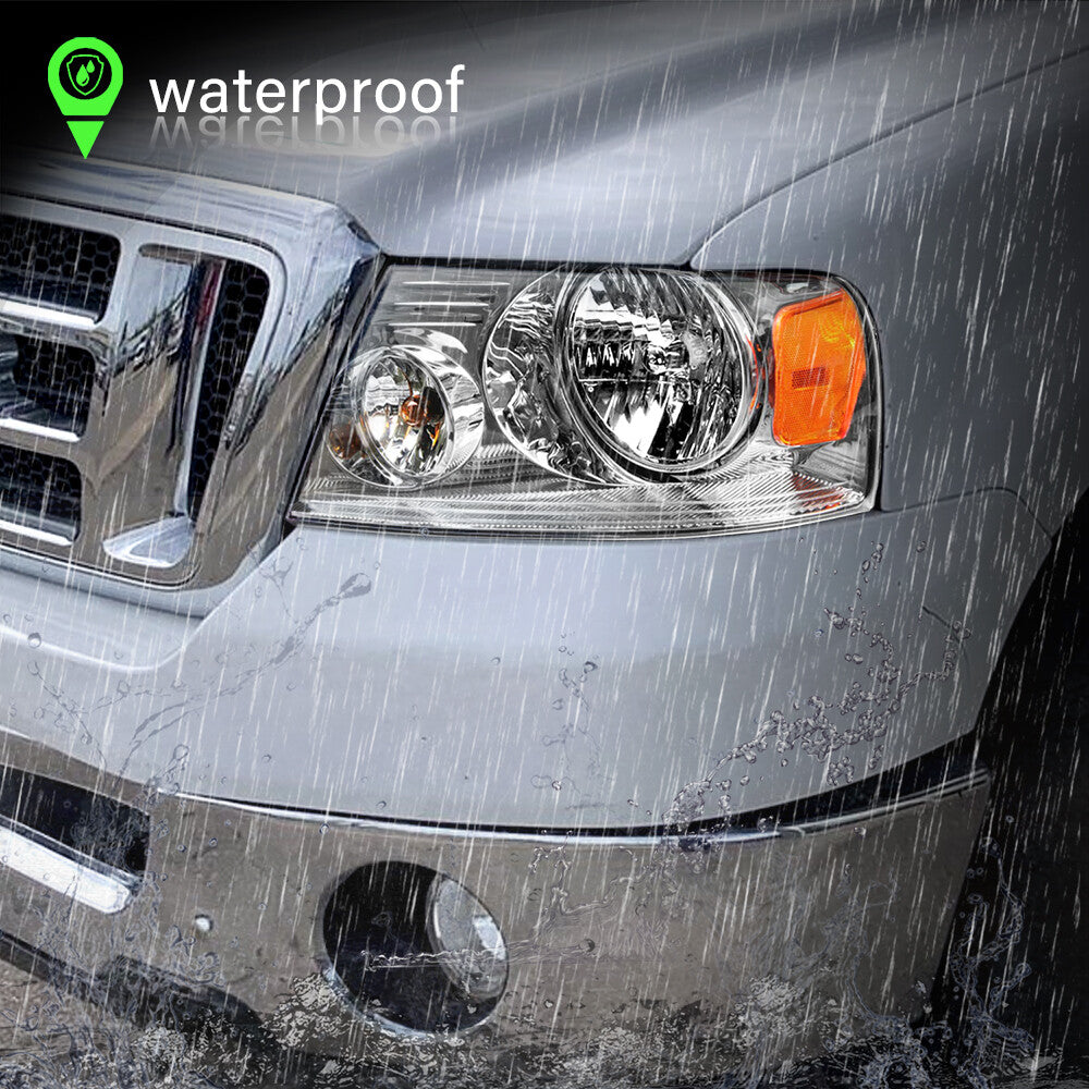 Headlights Assembly For 2004-2008 Ford F-150 F150 Chrome Housing Amber Side L+R