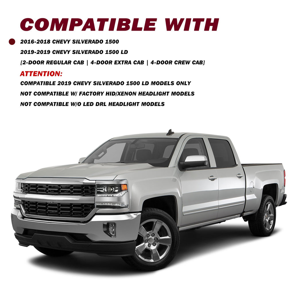Chrome Projector Headlight For 2016-2018 Chevy Silverado 1500 Headlamp Left Side