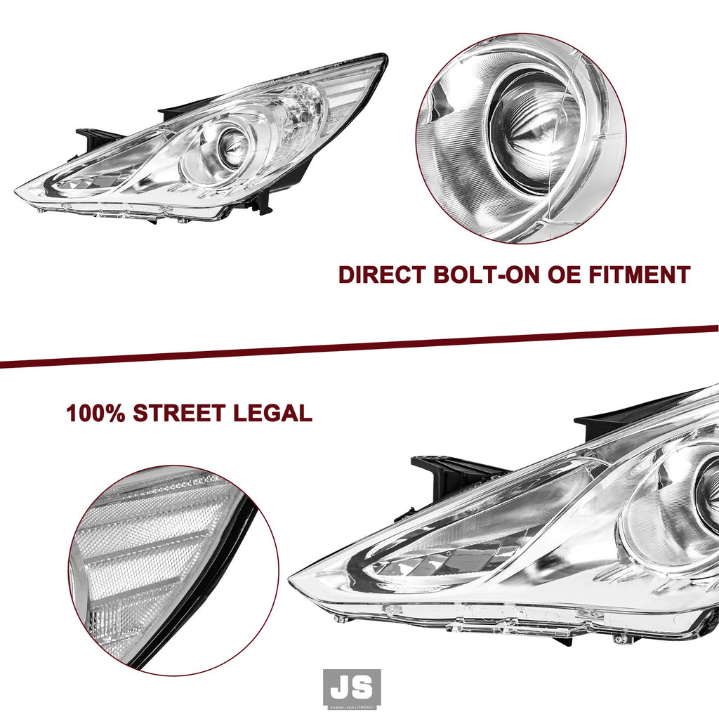 For 2011-2014 Hyundai Sonata Pair HeadLamps Chrome Clear Projector Headlights