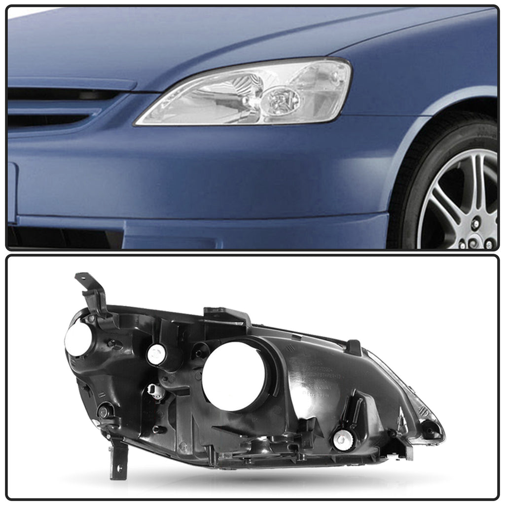 For 2001 2002 2003 Honda Civic Chrome Clear Headlights Assembly Lamps Set