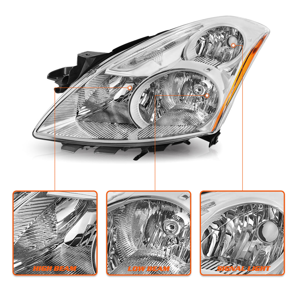 For 2010 2011 2012 Nissan Altima Sedan Chrome Halogen Headlights Headlamps LH+RH