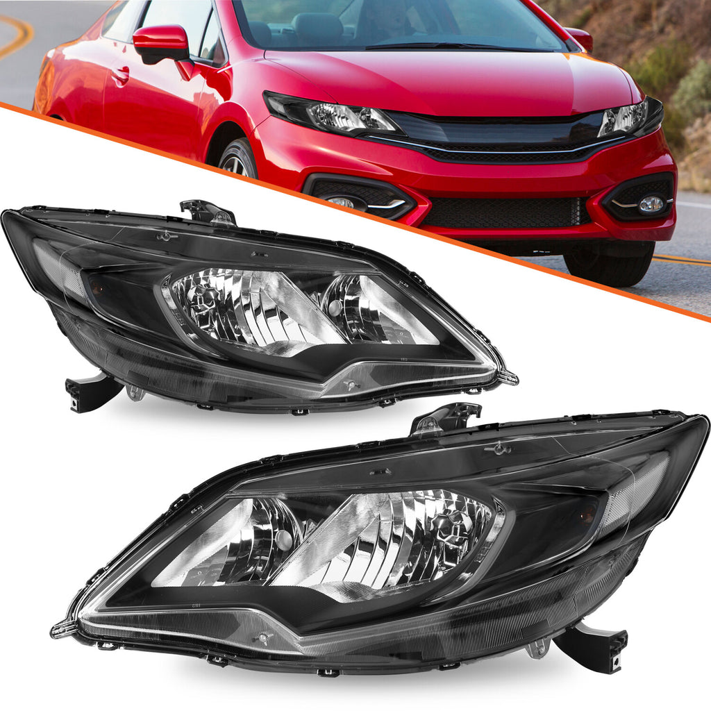 For 2014-2015 Honda Civic Coupe 2Dr Halogen Black Clear Headlights Pair