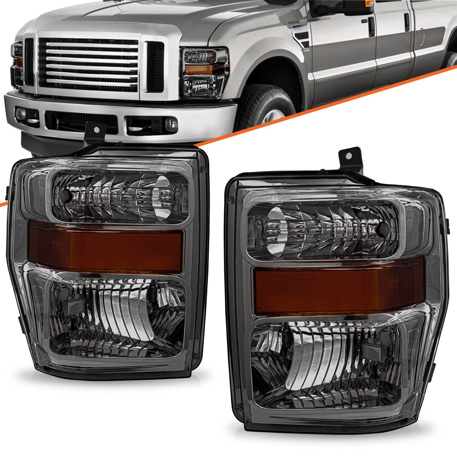 1 Pair Smoke Headlights lamps For 2008-2010 Ford F250 F350 F450 F550 Super Duty