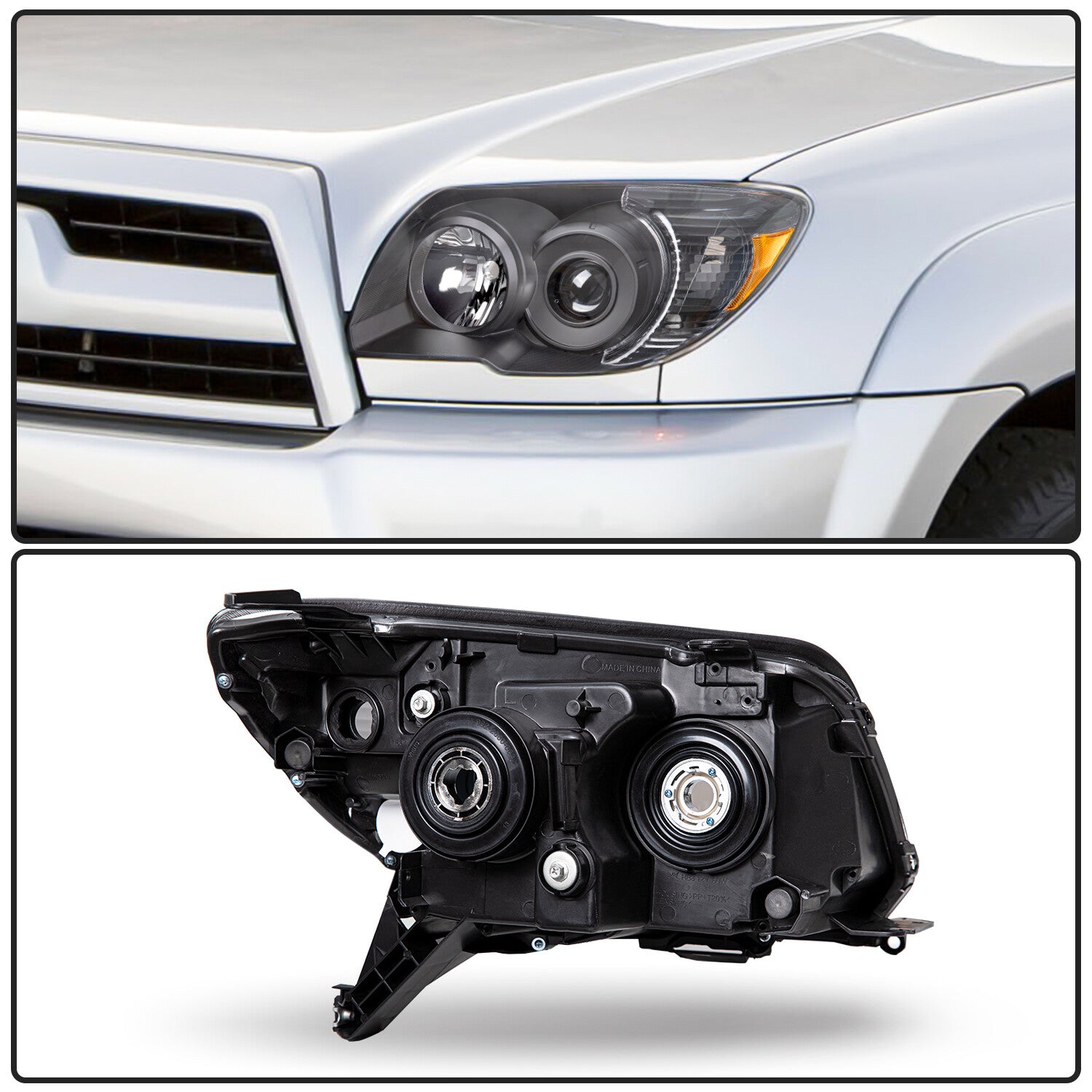 For 2006-2009 Toyota 4Runner Replacement Black Headlights lamps Left+Right