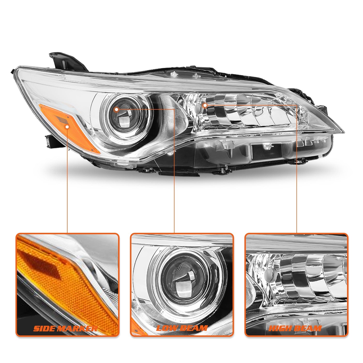 Right Headlight For 2015 2016 2017 Toyota Camry Passenger Side Headlamps Halogen
