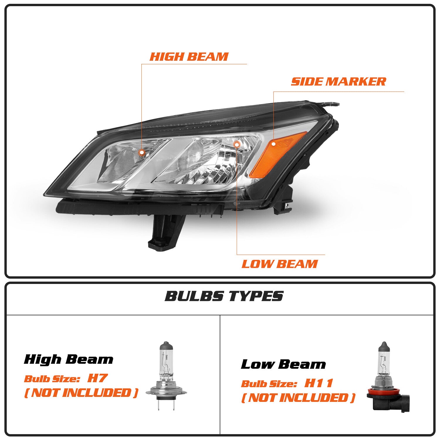 OE Style Headlights For 2013-2017 Chevy Traverse Chrome Headlamps LH+RH Sets