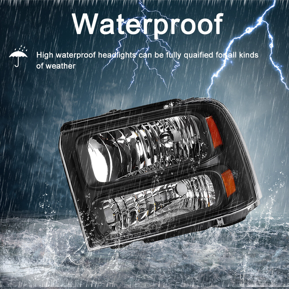 For 2005 2006 2007 Ford F250 F350 F450 F550 Super Duty Black Headlights Lamps