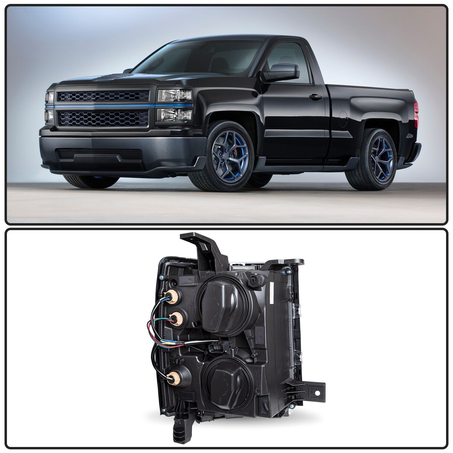 Black Headlights For 2014-2015 Chevy Silverado 1500 Pickup Headlamps