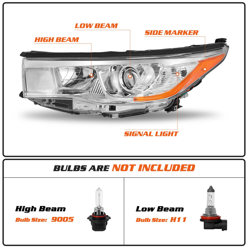 For 2014 2015 2016 Toyota Highlander Left Driver LH Headlight Assembly Headlamps
