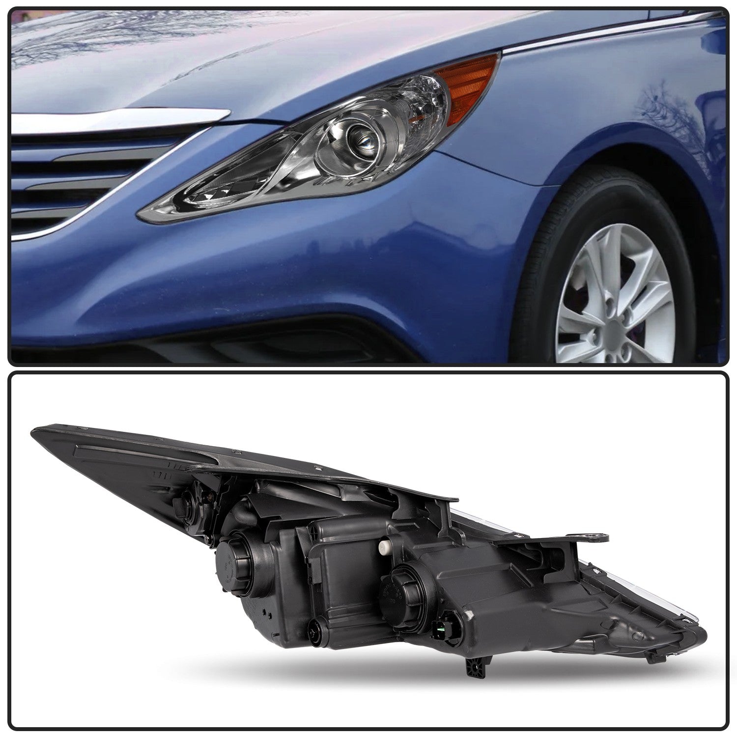 For Hyundai Sonata 2011-2014 Smoke Project Housing Amber Headlamps Headlight Set