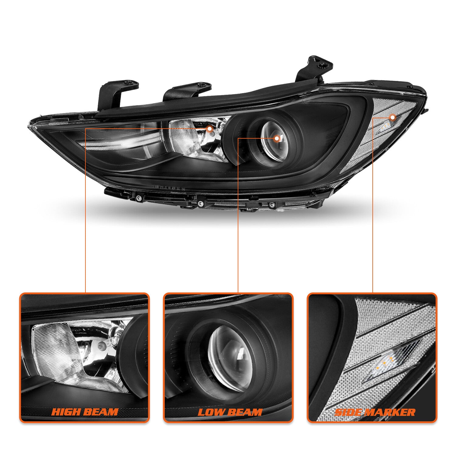 For 2017 2018 Hyundai Elantra Halogen L+R Pairs Headlights Assembly Headlamp W/B