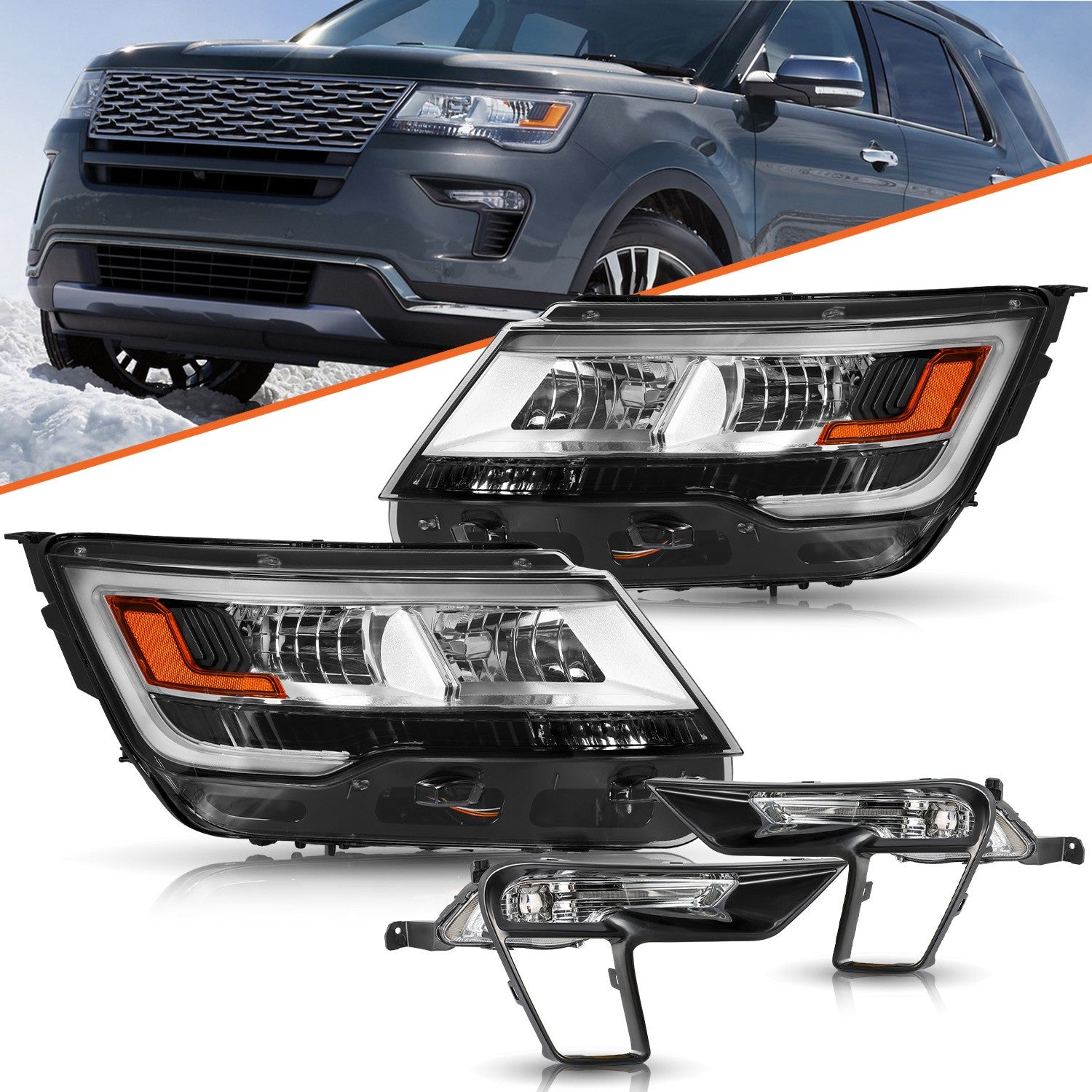 2 sets Headlights and Fog lights Assembly w/ LED DRL For 2016-2019 Ford Explorer