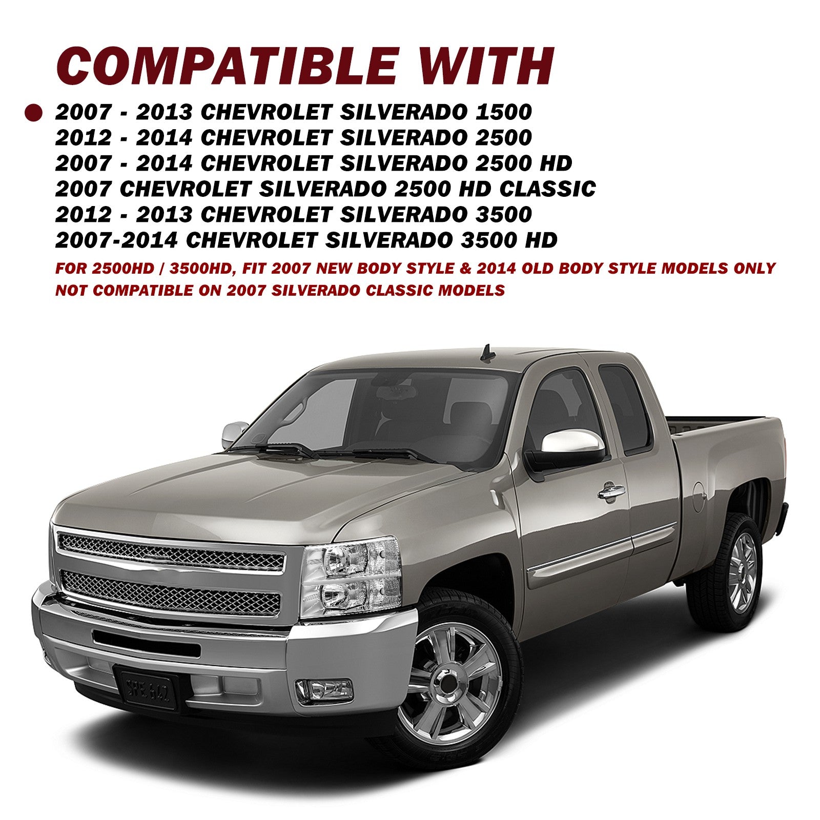 Chrome Headlights For 2007-2014 Chevy Silverado 1500 2500HD 3500HD Assembly Sets