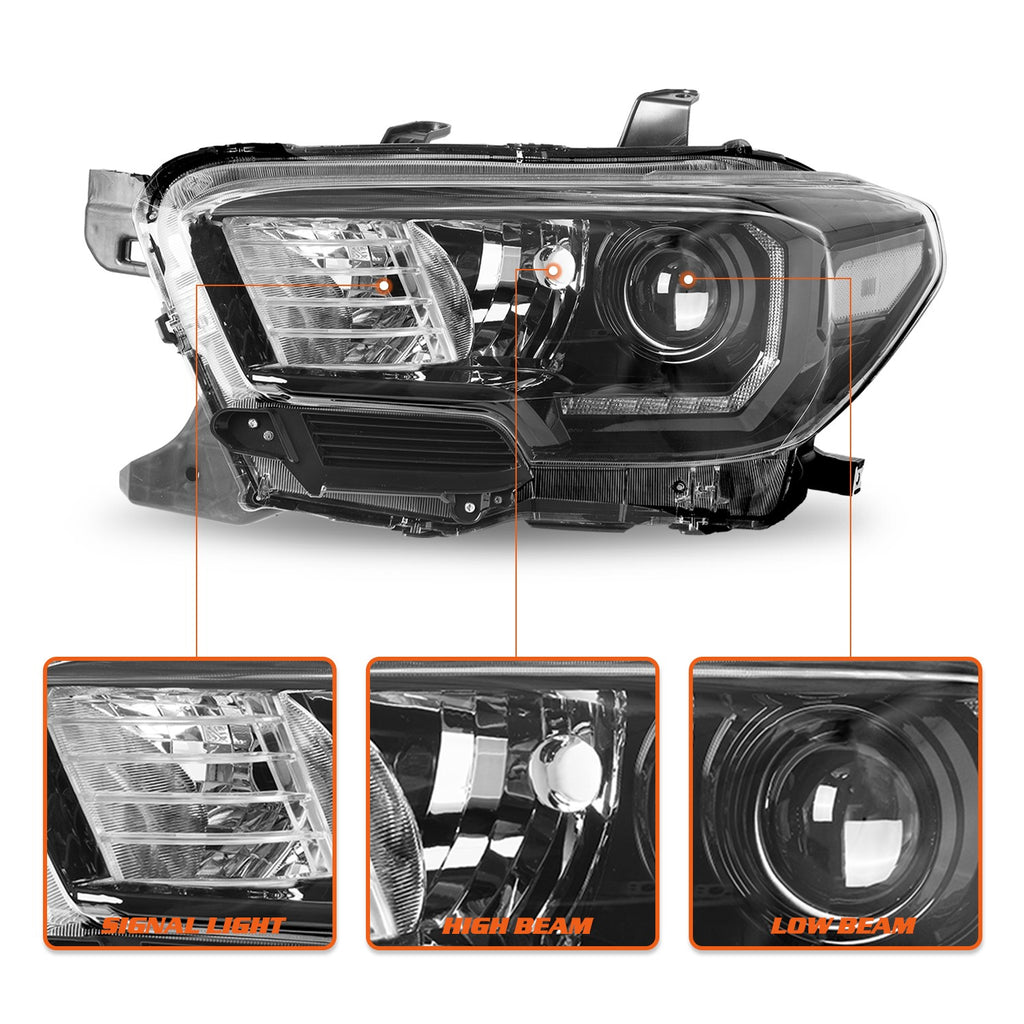 Fit For 2016-2022 Toyota Tacoma w/ LED DRL Black Headlights Left+Right Headlamps