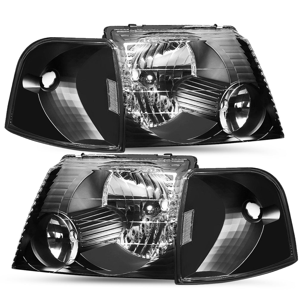 Black Headlights+Corner Signal Lights L+R For 2002 2003 2004 2005 Ford Explorer