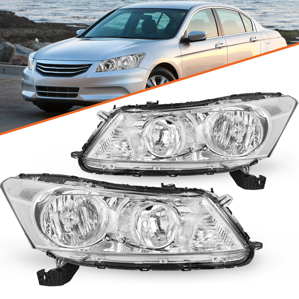 For 2008-2012 Honda Accord 4-Door Sedan Chrome Headlights Clear Corner Lamps L+R