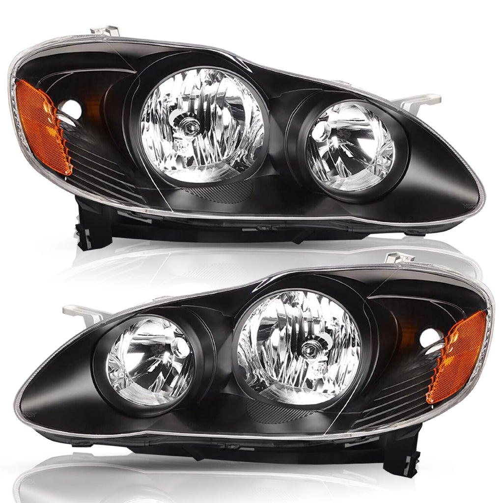 For 2003-2008 Toyota Corolla Sedan Black Headlight Assembly Headlamps Left+Right