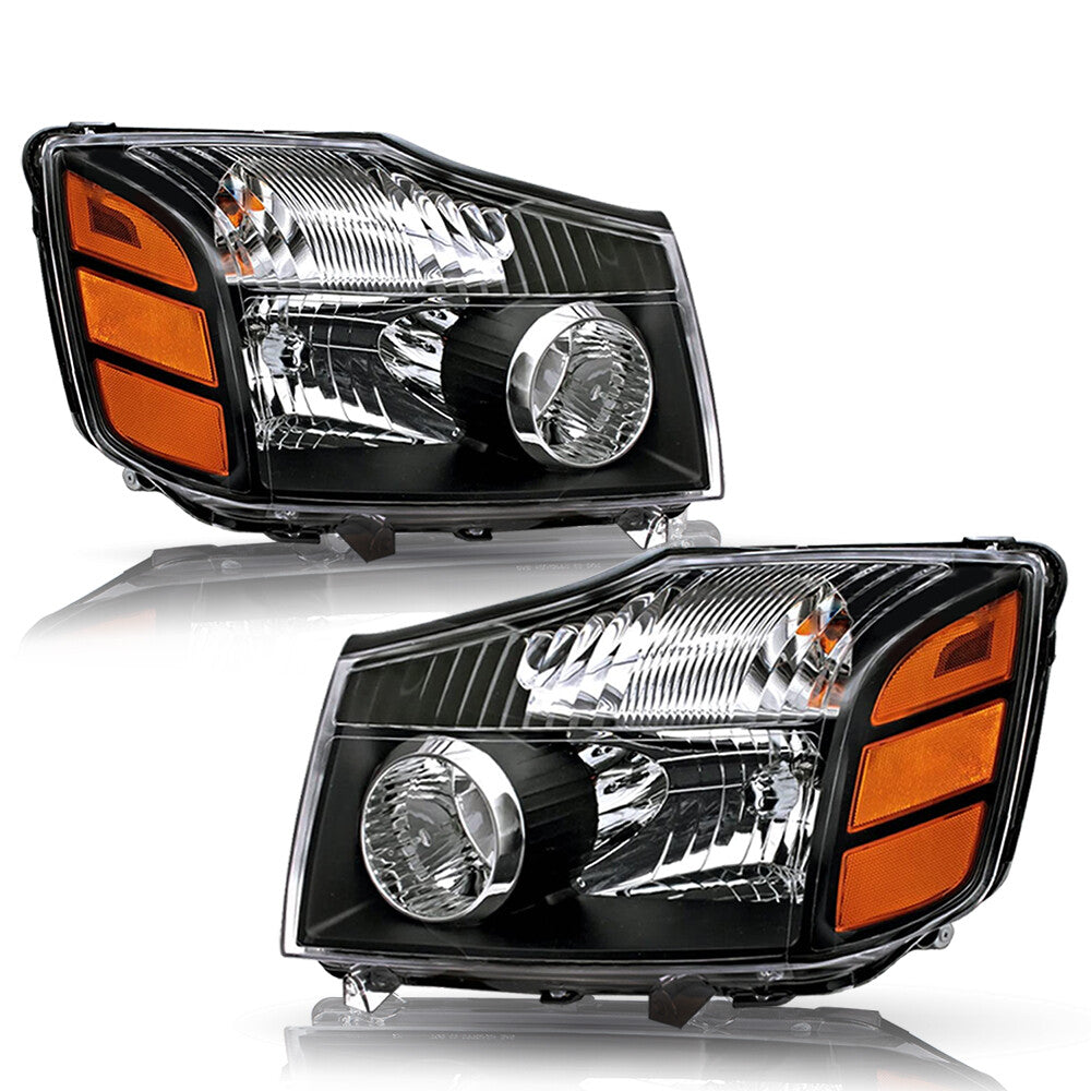 Black For 2004-2015 Titan 2004-2007 Armada Headlights Headlamps Left+Right 04-15