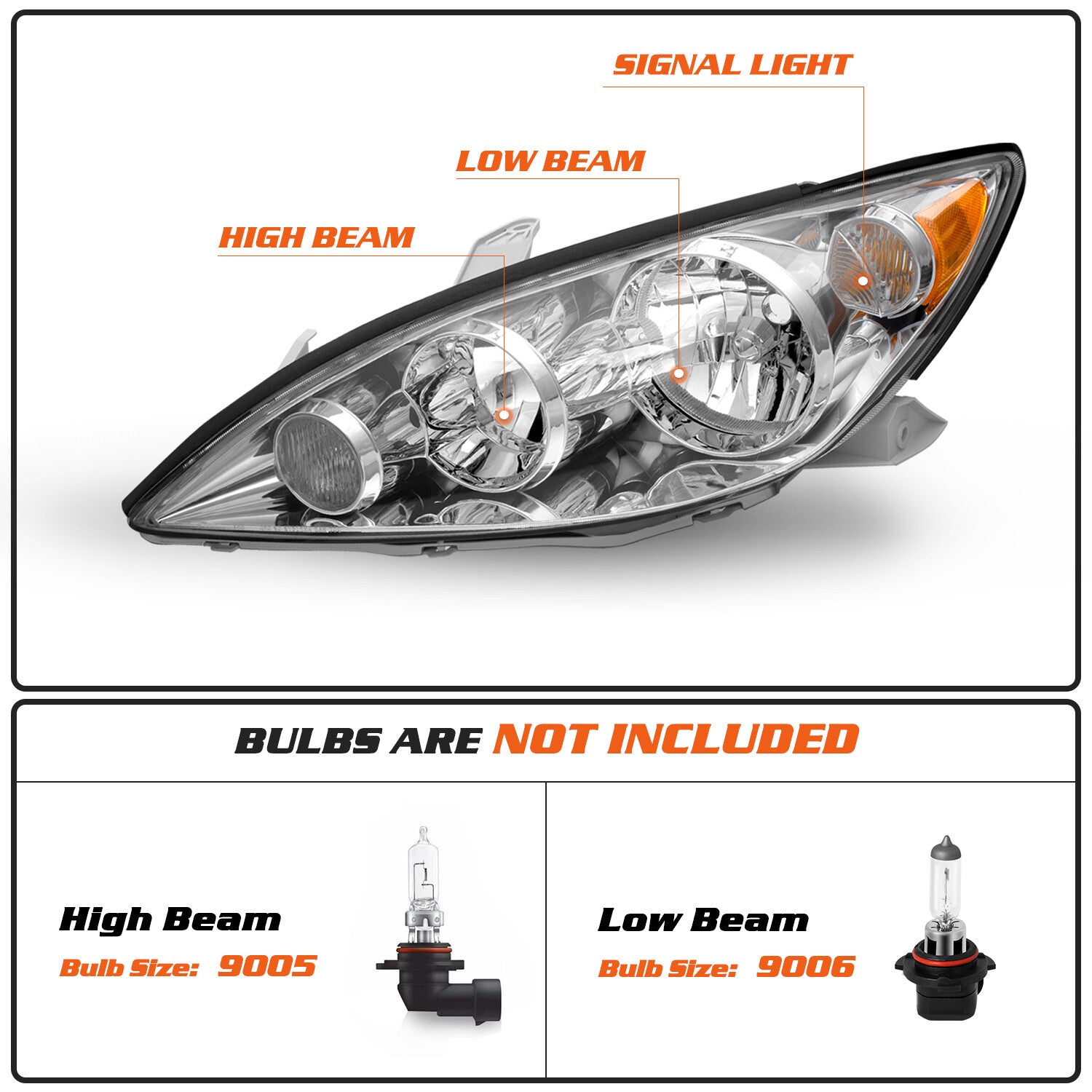 For 2005-2006 Toyota Camry Assembly Headlight Chrome Amber Headlamps 05-06 Pairs