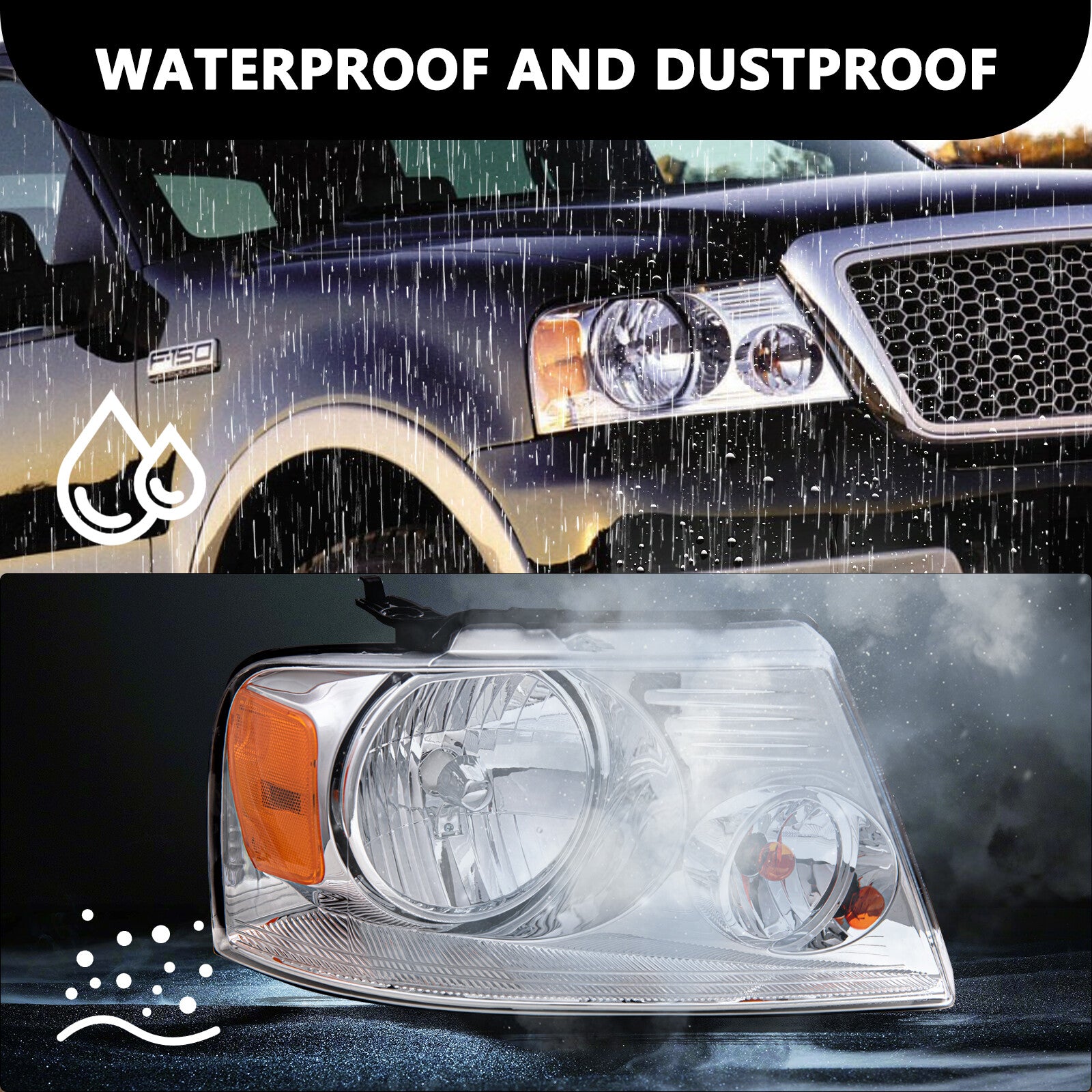 For 2004-2008 Ford F150 Chrome Housing Amber Corner Headlights Lamps Pair L+R