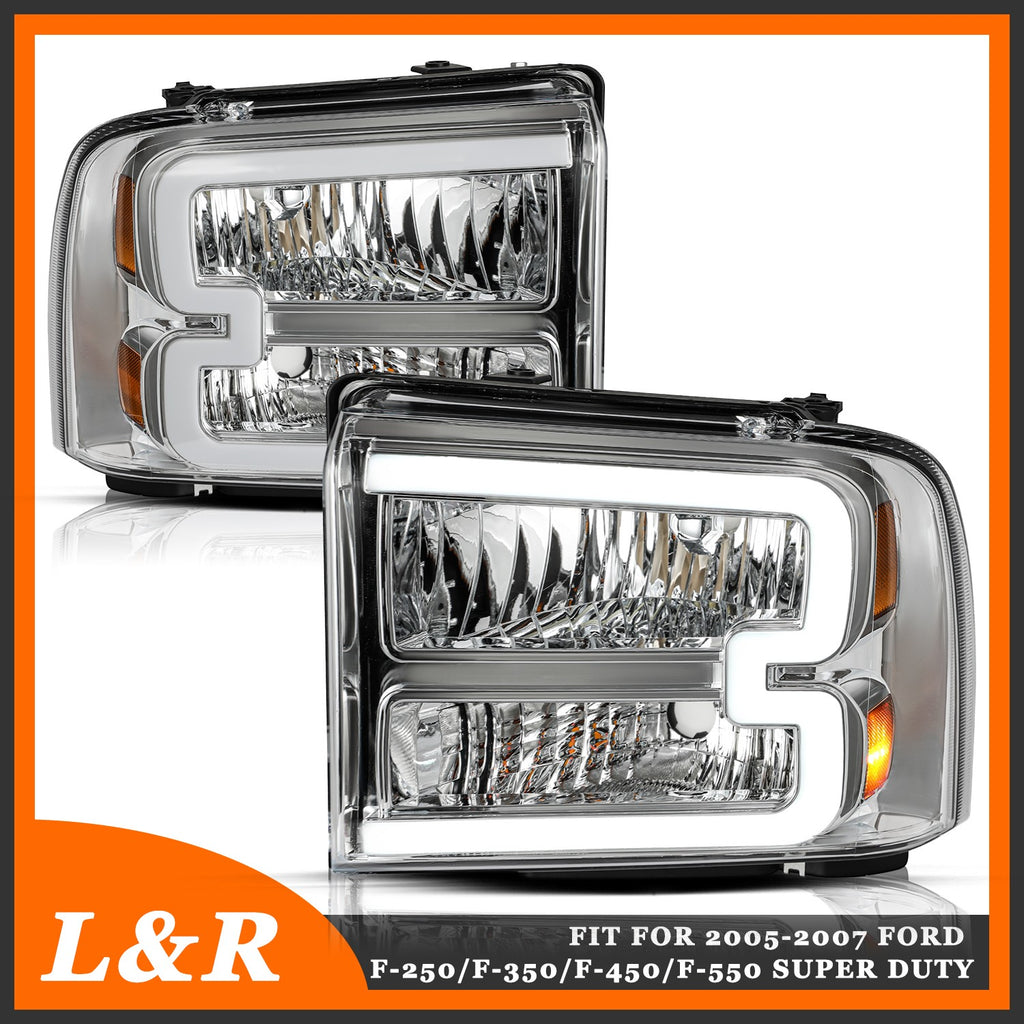 Fit For 2005-2007 Ford F250 F350 F450 F550 Super Duty LED DRL Headlights Lamps