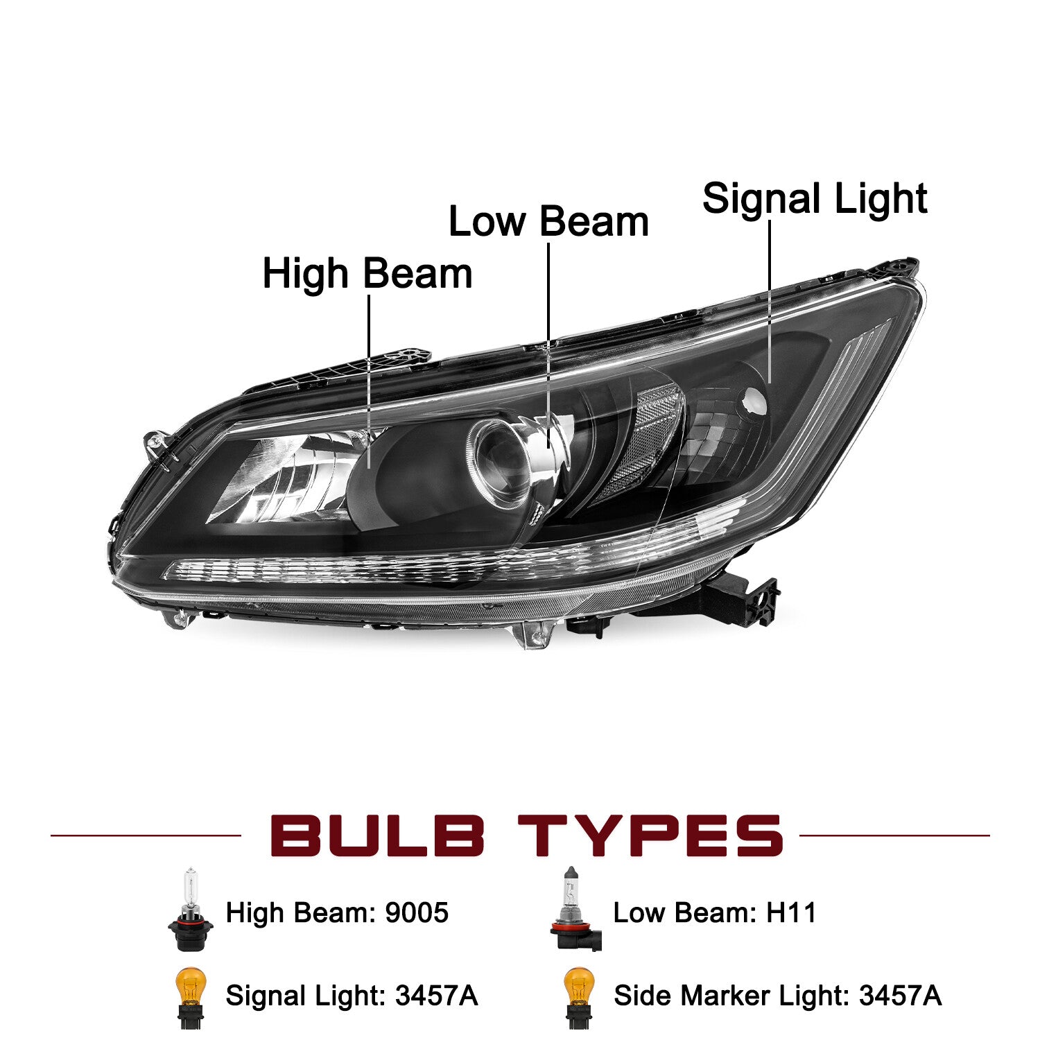 Black Halogen Headlights LH+RH For 2013-2015 Honda Accord Sedan 4Door w/o DRL