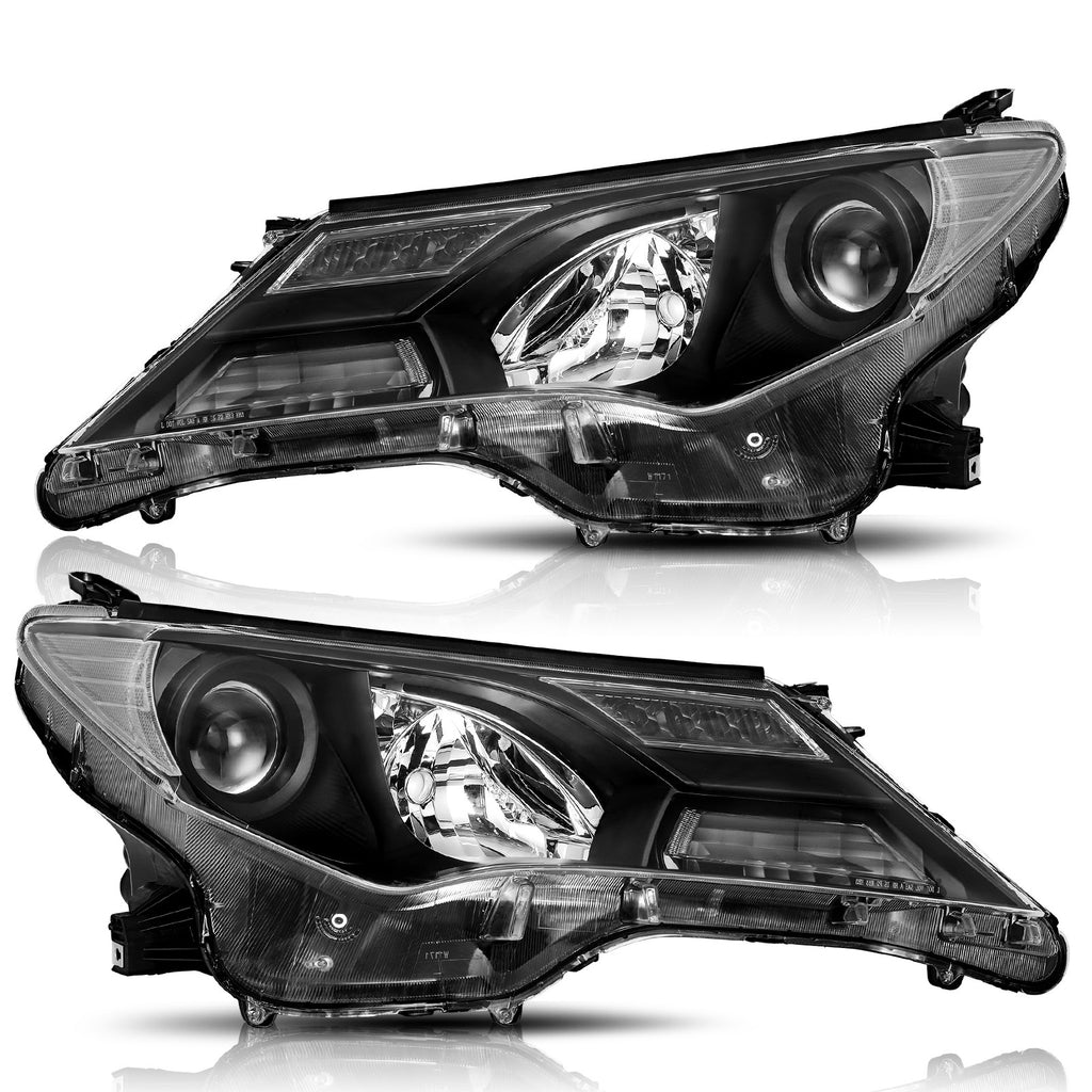 For 2013 2014 2015 Toyota RAV4 RAV-4 Black Clear Headlight Assembly Pair Set