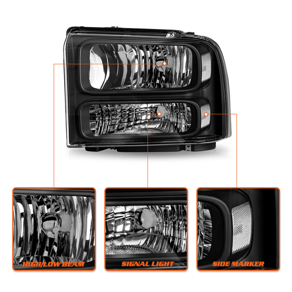 Fit 1999-2004 Ford F250 Ford Super Duty Excursion Conversion Headlights w/ Bulbs