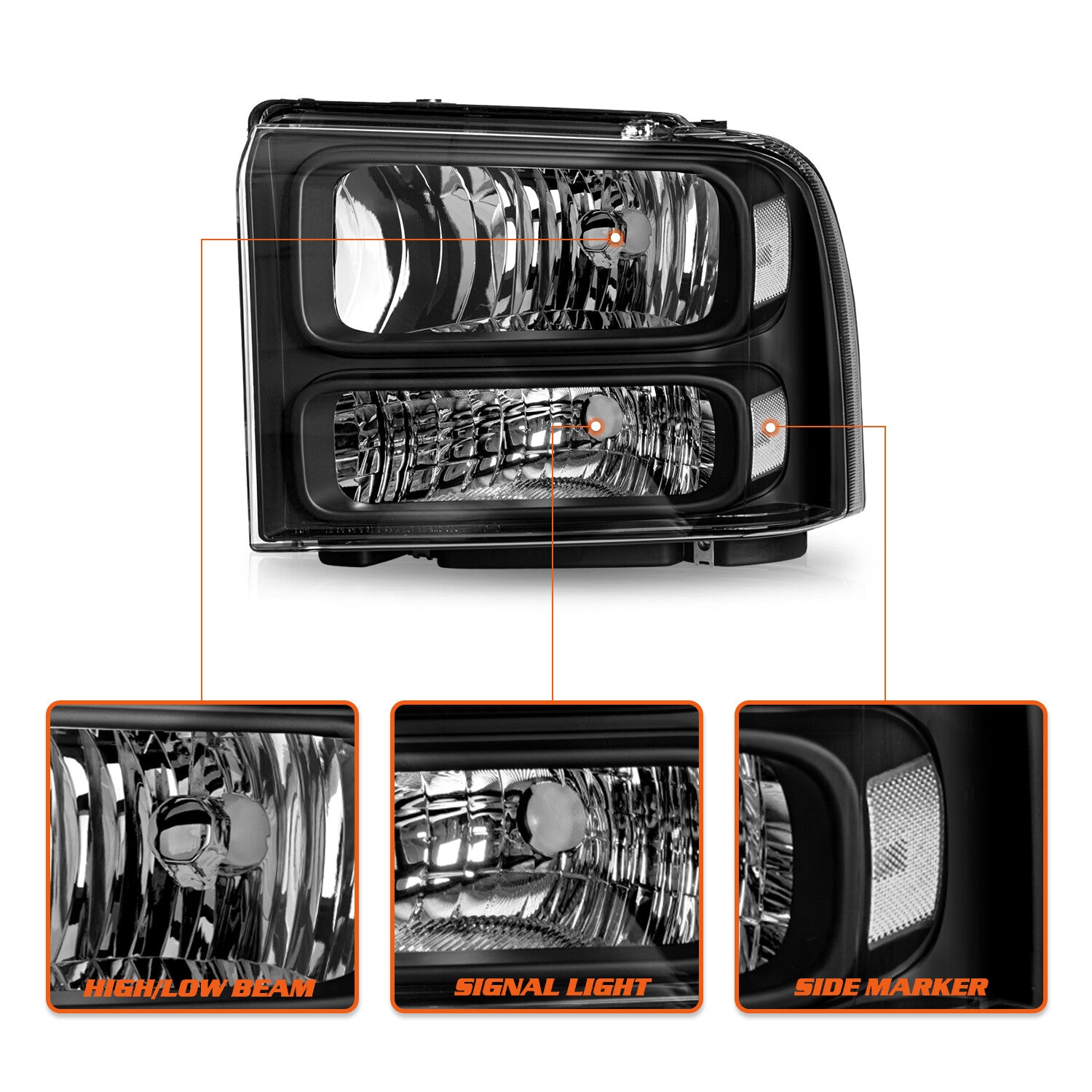 Fit 1999-2004 Ford F250 Ford Super Duty Excursion Conversion Headlights w/ Bulbs