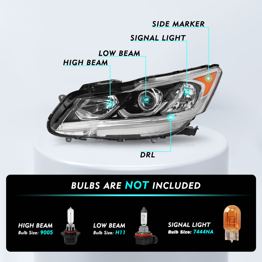 For 2016-2017 Honda Accord Sedan Halogen w/ LED DRL 2Pcs Headlights Assembly L+R