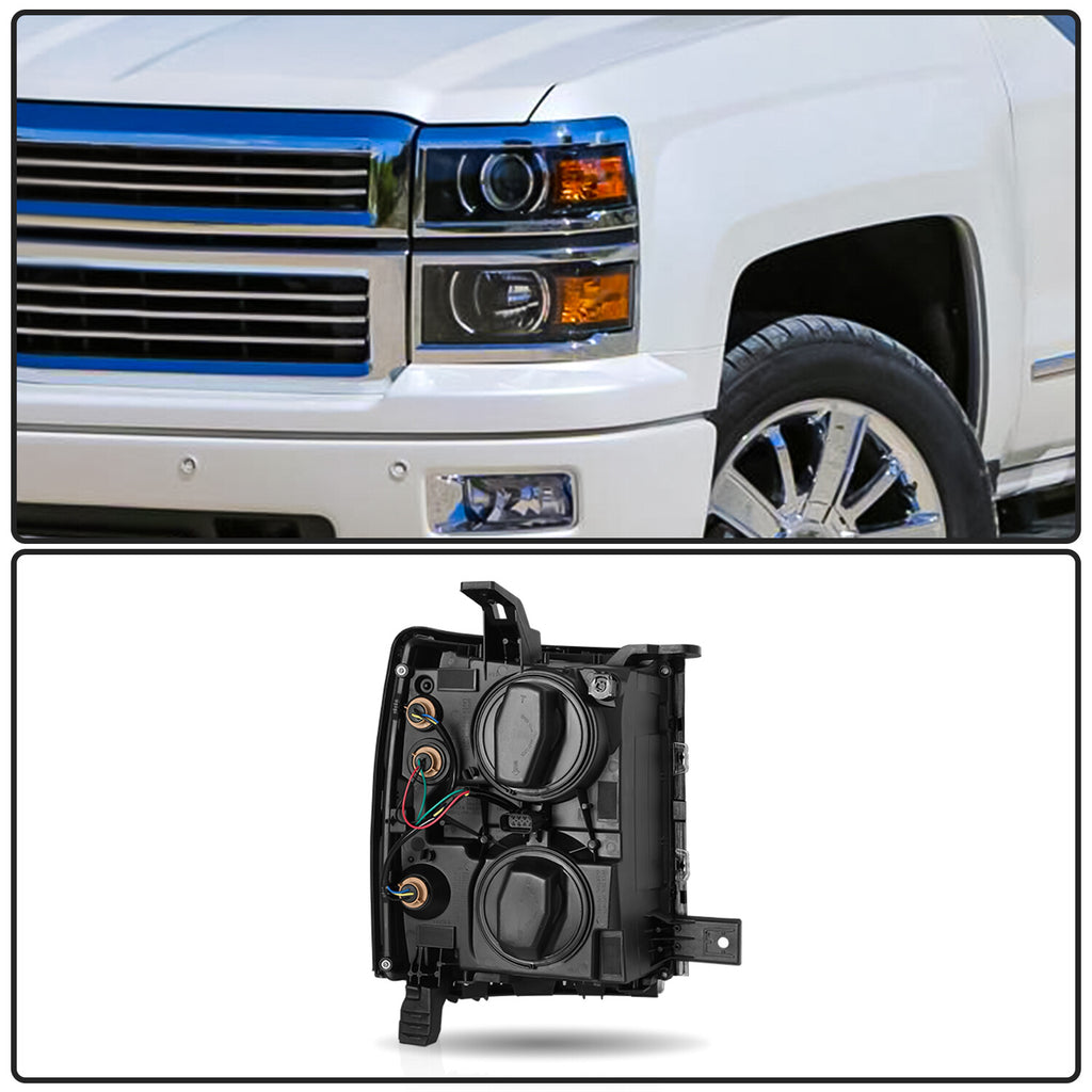 Pair For 2014-2015 Chevy Silverado 1500 Projector Headlights Headlamps W/ Bulbs