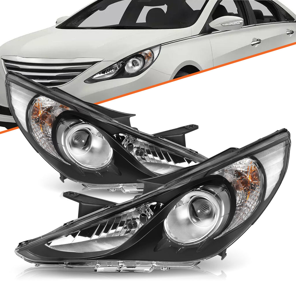 For Hyundai Sonata 2011-2014 Black Project Housing Clear Headlamps Headlights