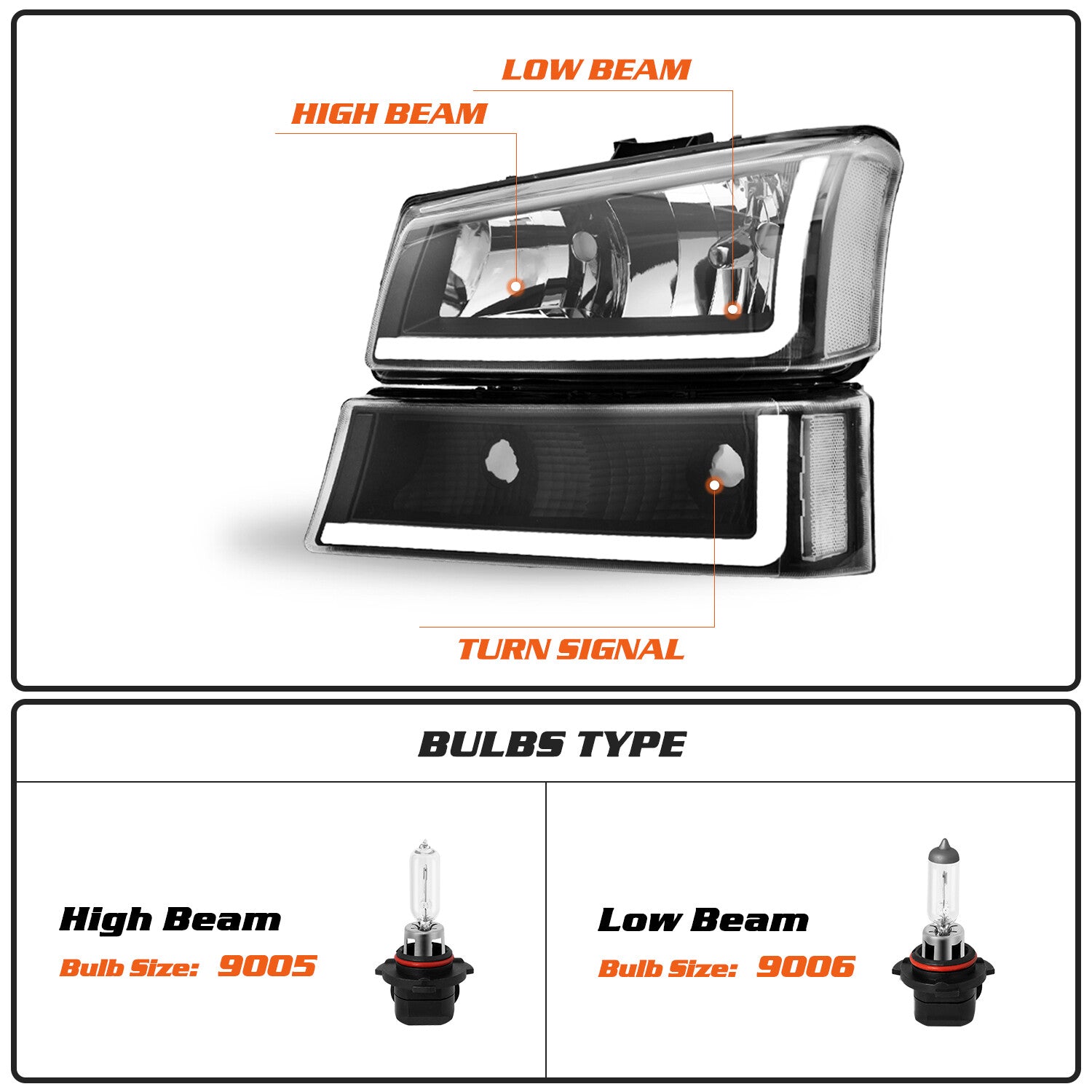 For 2003-2006 Chevy Silverado Avalanche BLACK Headlights Bumper Lamp W/ LED DRL