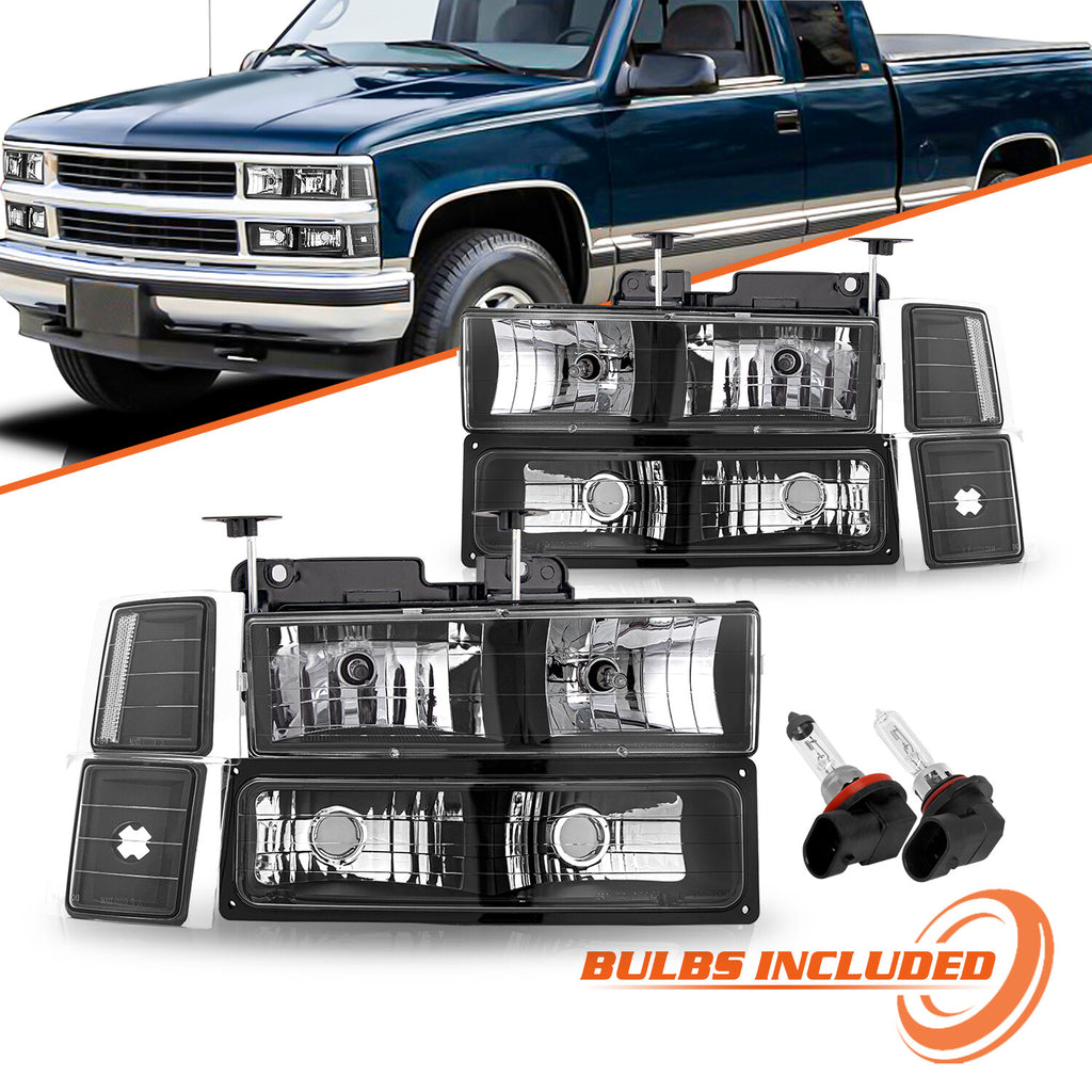 For 1994-1998 Chevy C10 C/K 1500 2500 Silverado Headlights Bumper Lamps w/Bulbs