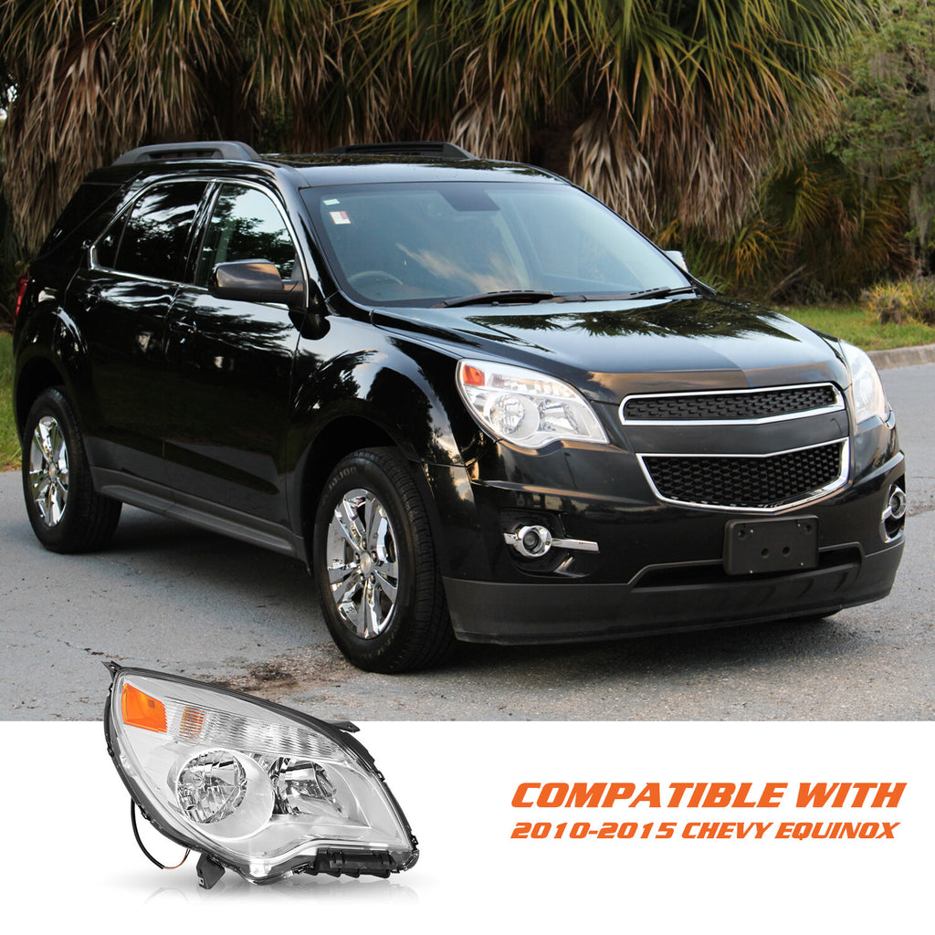 Halogen Chrome Headlights For 2010-2015 Chevy Equinox Passenger Right w/ Bulb