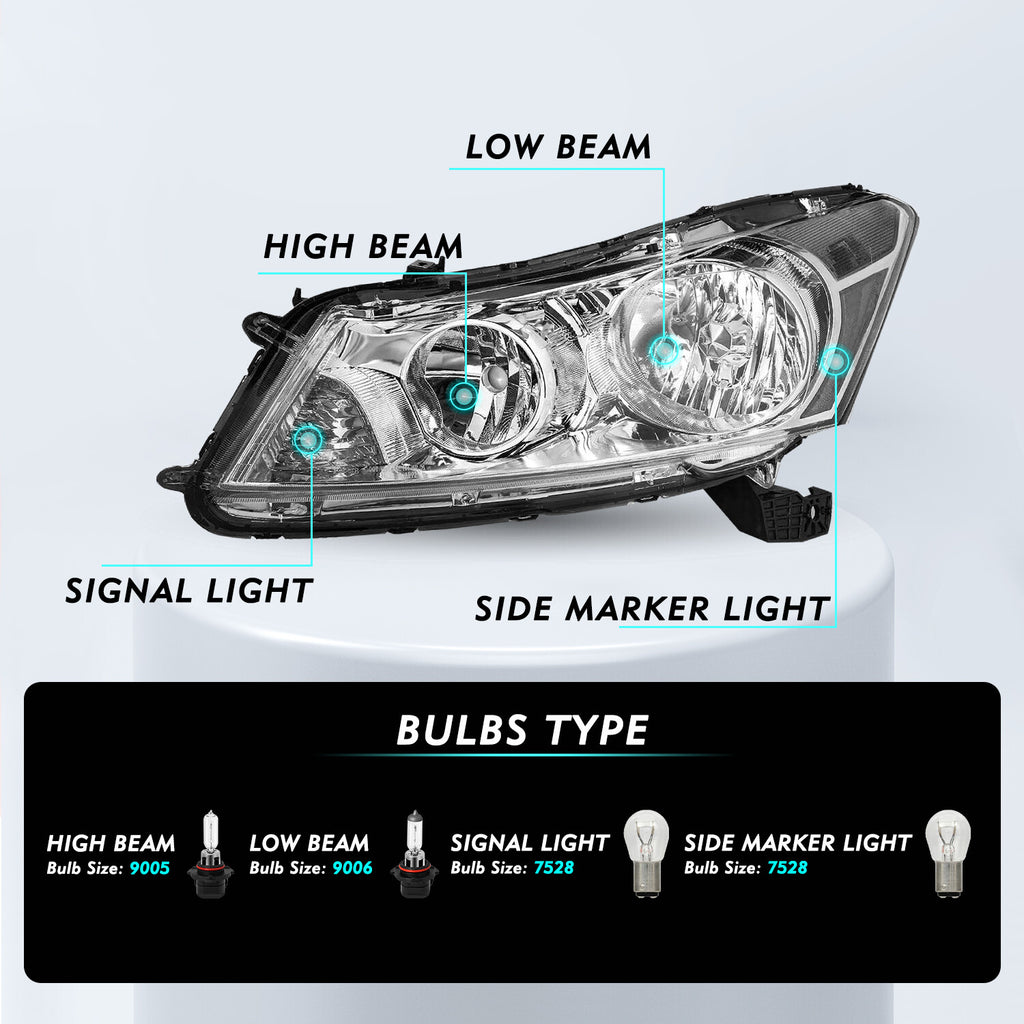 For 2008 2009 2011 2012 Honda Accord Sedan 4DR Headlights Pair