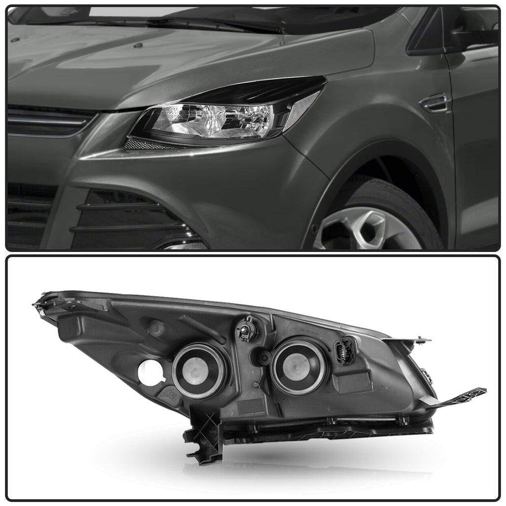 For 2013 2014 2015 2016 Ford Escape SUV Black Halogen Headlights Headlamps Pair