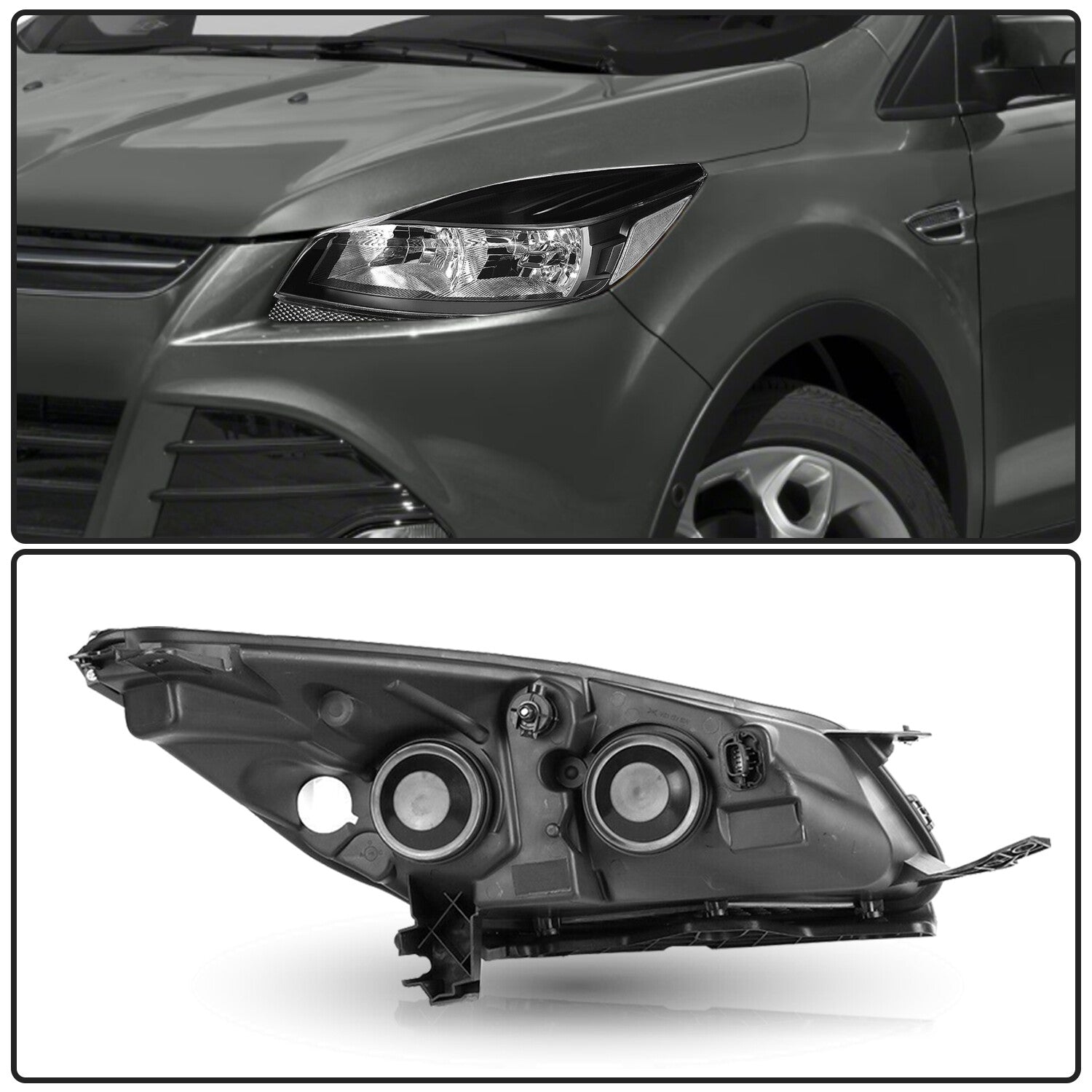 For 2013 2014 2015 2016 Ford Escape SUV Black Halogen Headlights Headlamps Pair