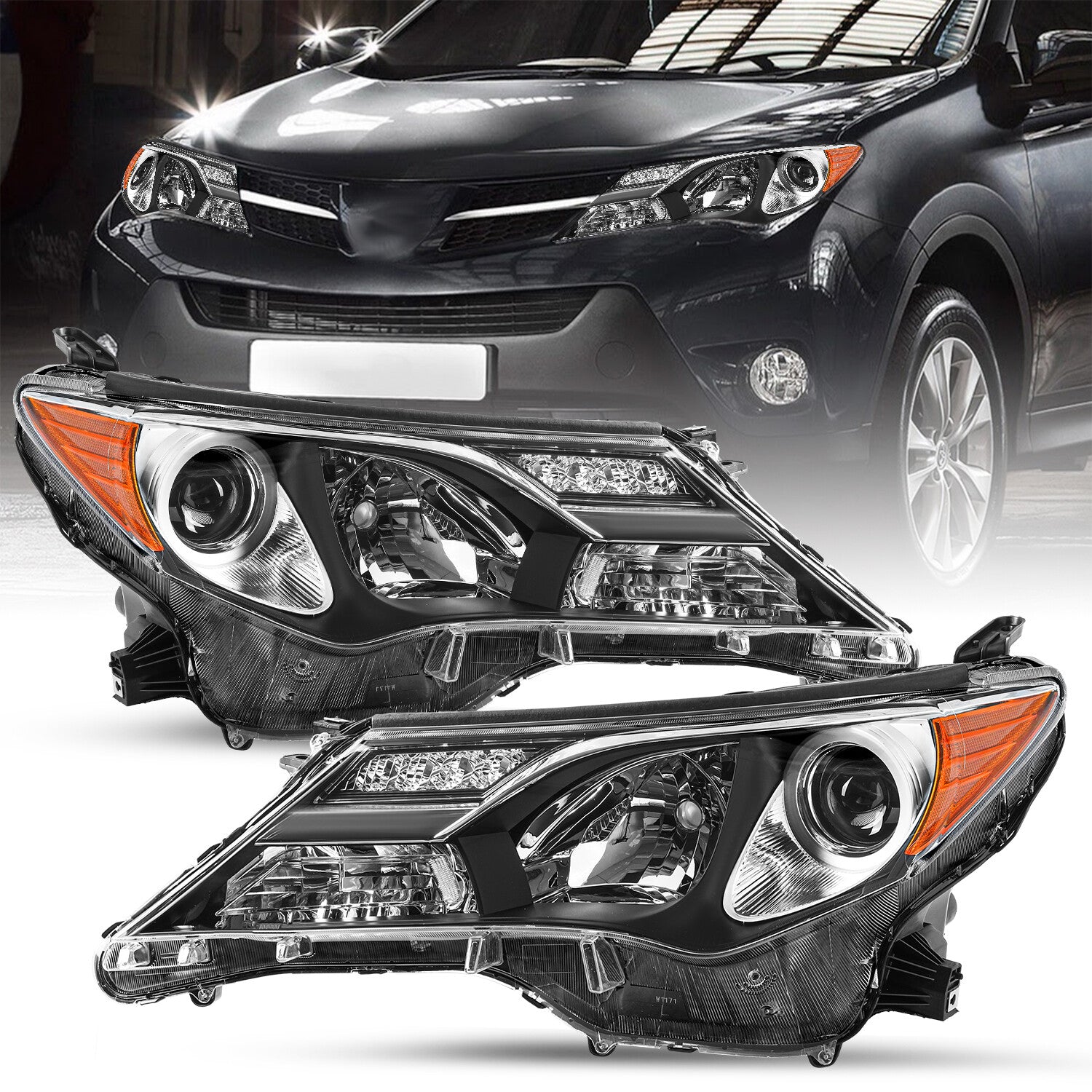 For 2013-2015 Toyota RAV4 RAV-4 Headlights Headlamps Set