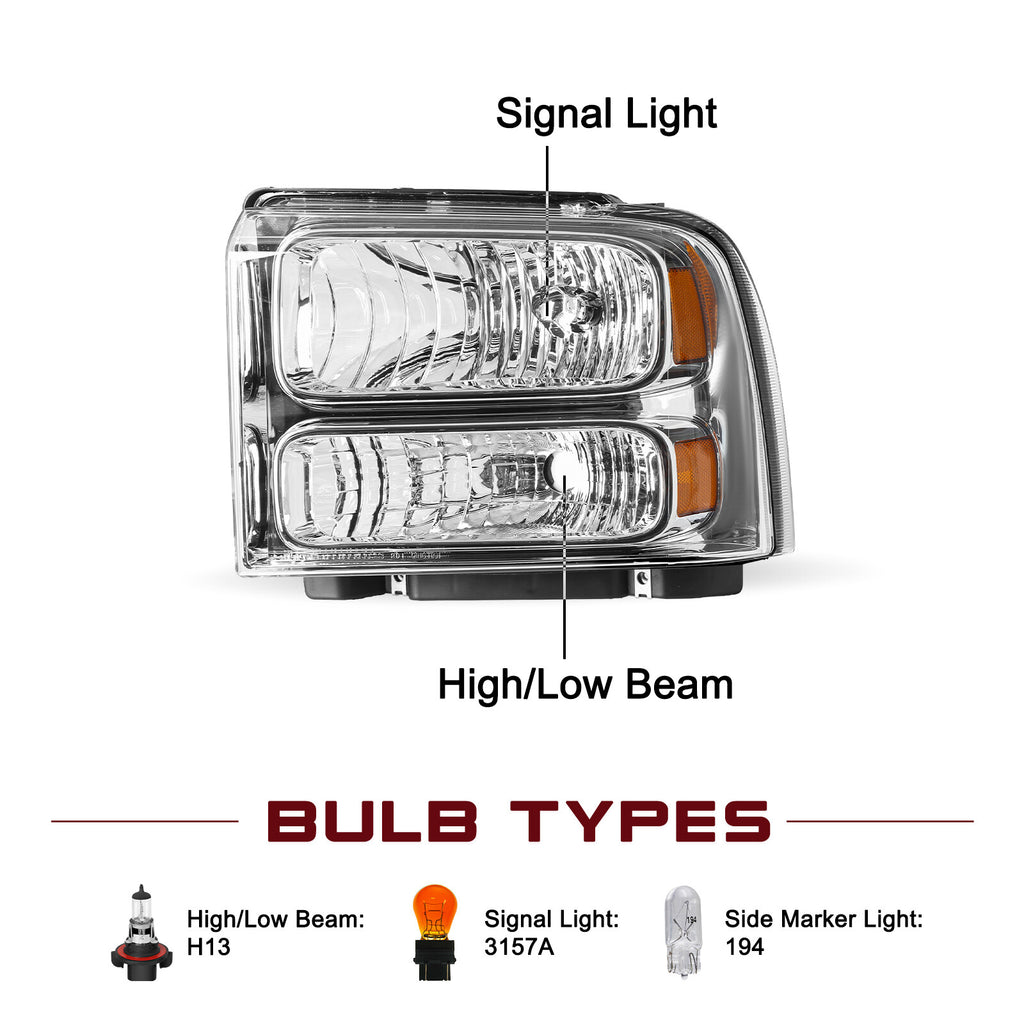 Fit 1999-2004 Ford F250 F350 Ford Super Duty Excursion Conversion Headlights