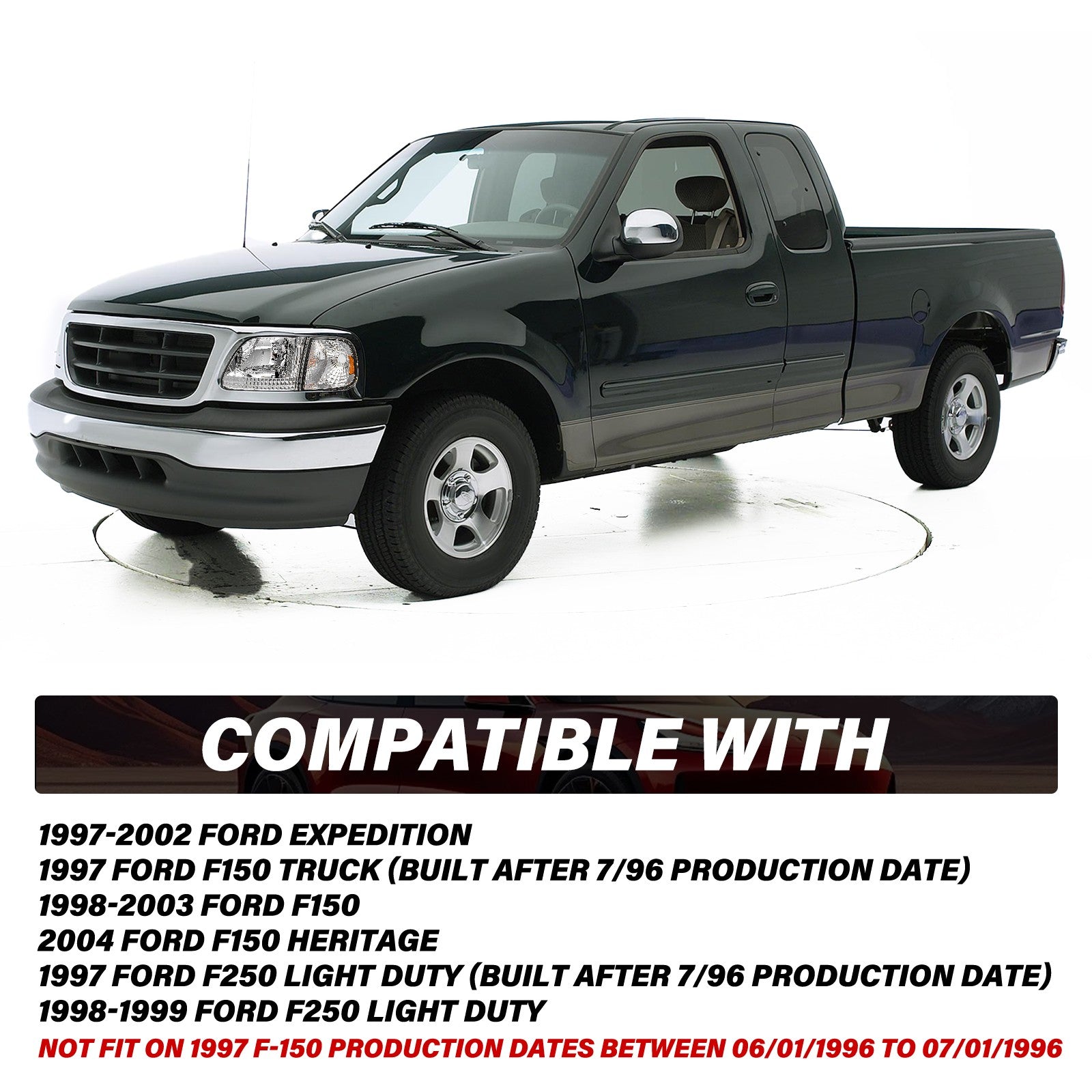 Headlights Pair Chrome w/Amber Corner For 1997-2003 Ford F150/97-02 Expedition